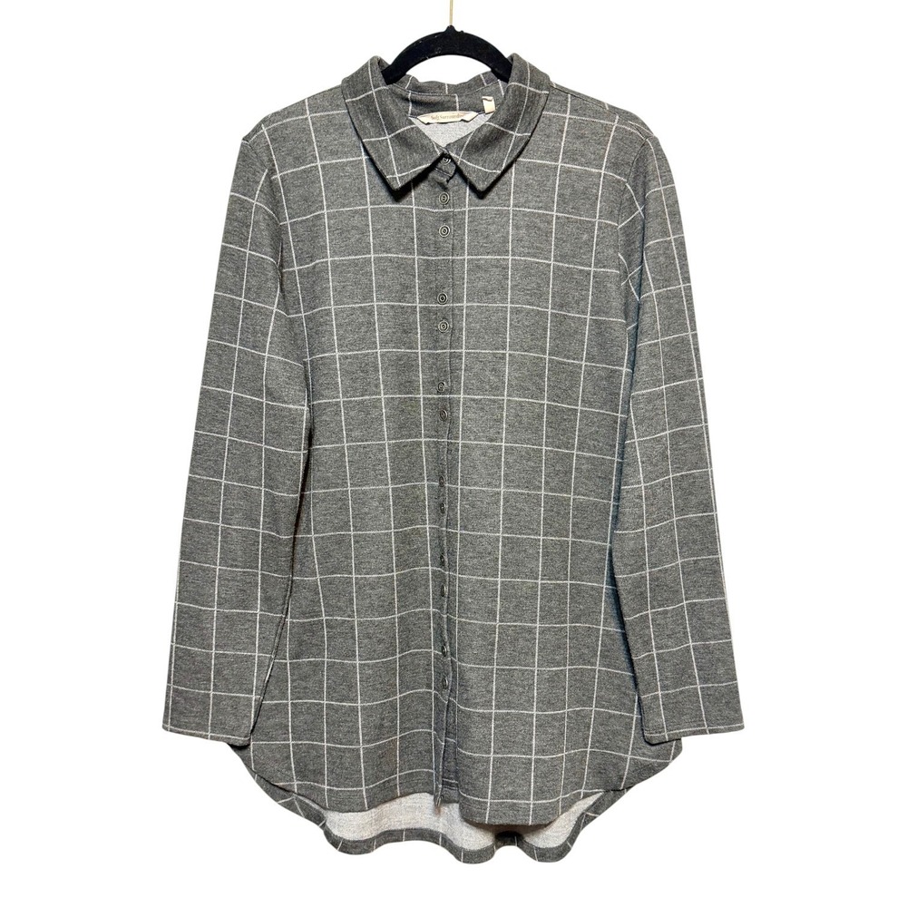 Soft Surroundings Windowpane Plaid Soft Knit Top Womens Size L Preppy Minimalist